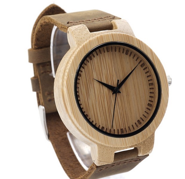 wooden leather watch
