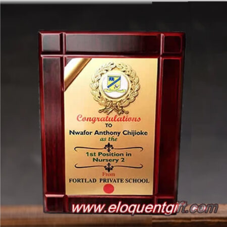 congratulatory wooden award plaque