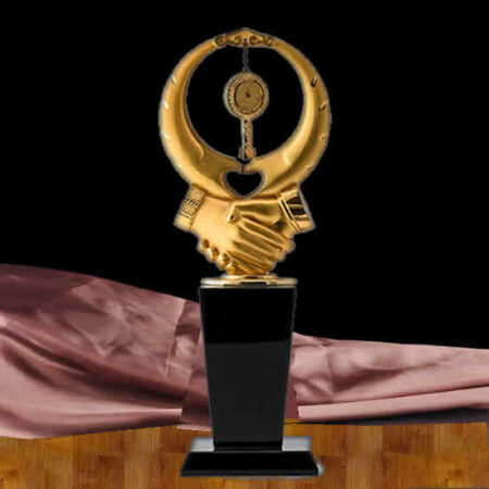 Handshake Golden crystal trophy award
